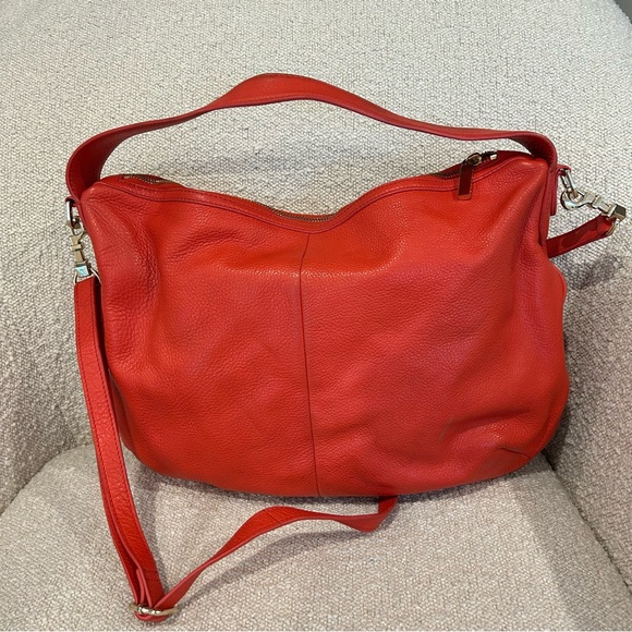 Tory Burch Amanda Leather Shoulder Hobo Bag Red Orange - Picture 6 of 10
